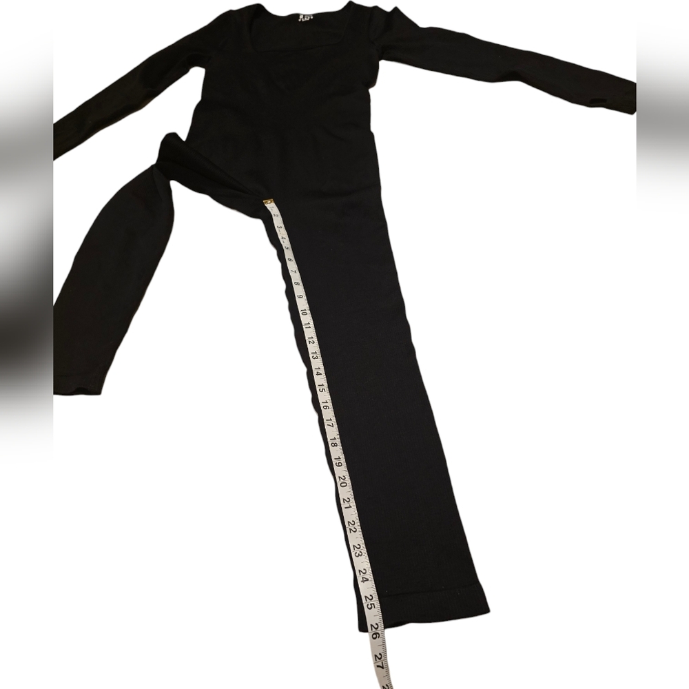 OQQ Black Ribbed Fitted Stretch Long Sleeves Jumpsuit XL - Picture 4 of 7